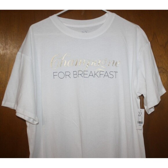 NY&C White T-Shirt Sz L Graphics "Champagne For Breakfast" SS Summer Beach NWT - Picture 2 of 7